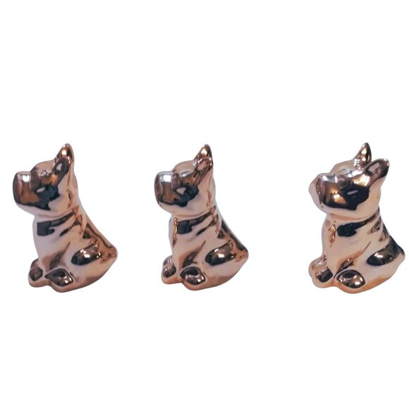Lot Of 3 French Bulldog Christmas Ornaments-Ceramic-Rose Gold Finish - Picture 7 of 9